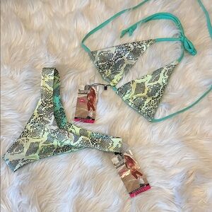 Demon Bikini Handmade Small Snake Print Bikini Set Thong Triangle Top Swim